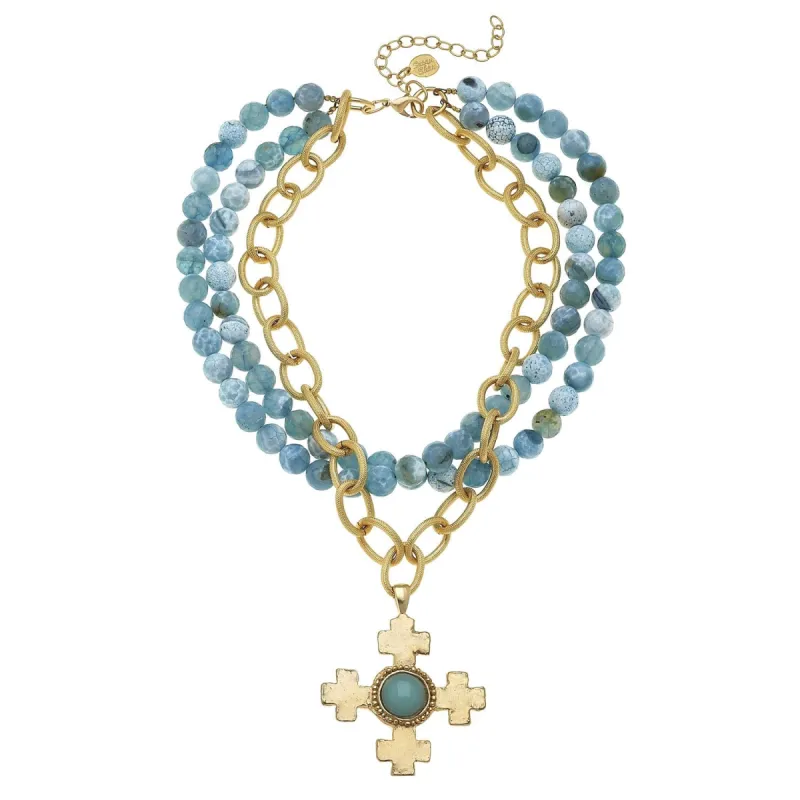 Quad Cross Multi-Strand Agate Necklace made by Susan Shaw