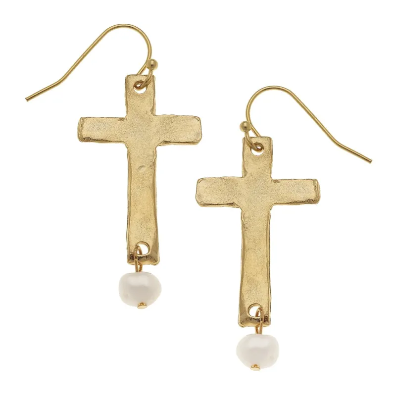 Cross + Pearl Drop Earrings sold by Susan Shaw