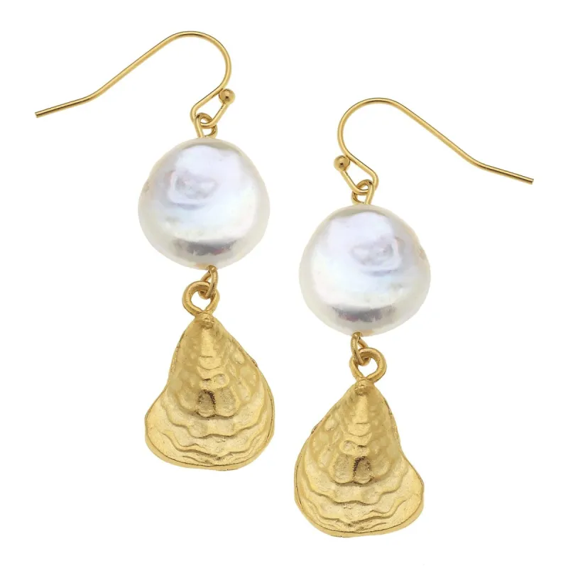 Coin Pearl Oyster Drop Earrings sold by Susan Shaw