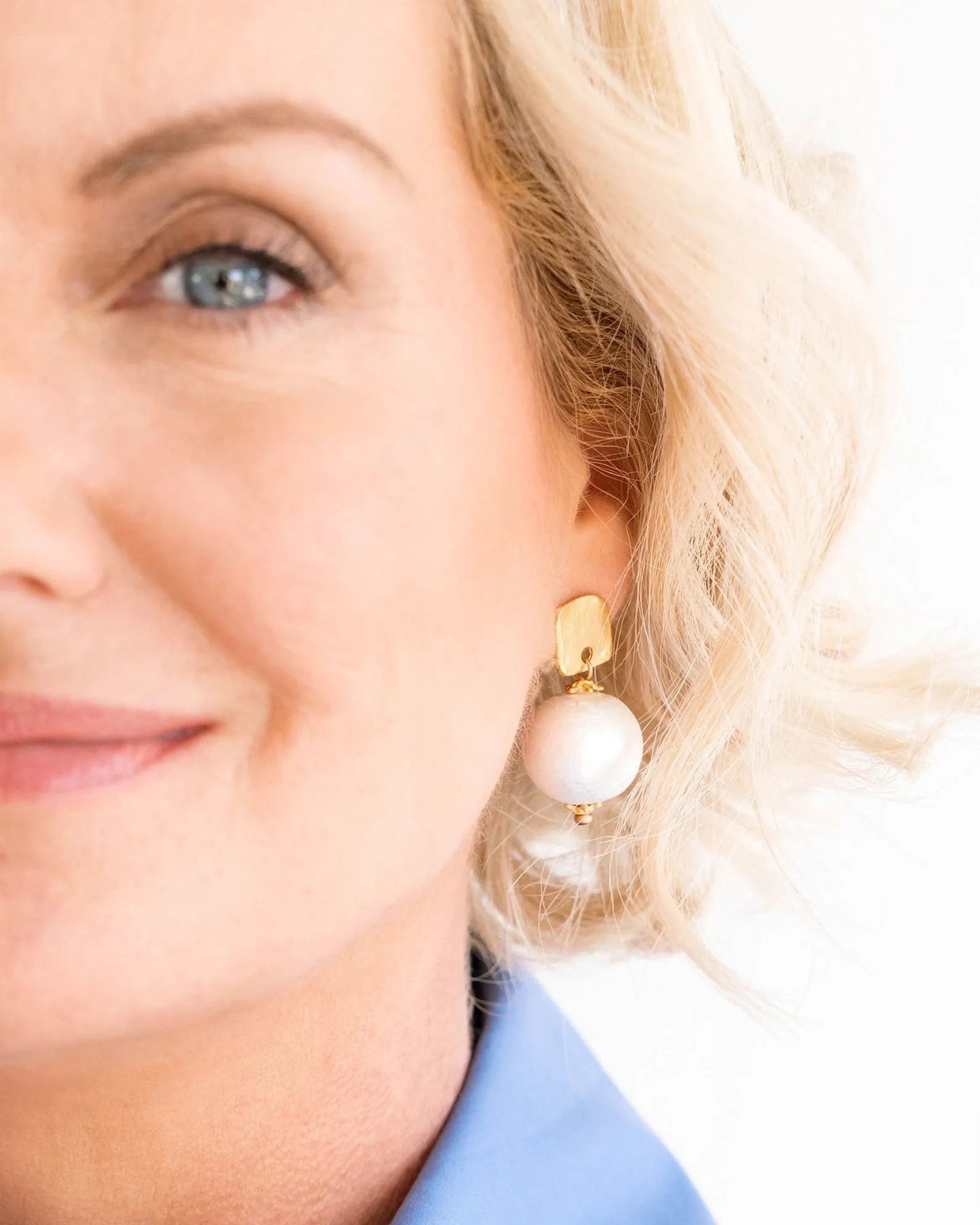 Square Cotton Pearl Drop Earrings sold by Susan Shaw product image thumbnail 3