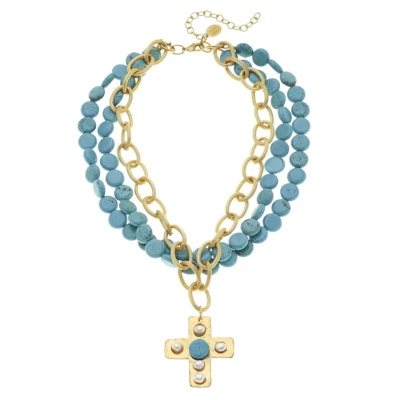 Multi-Strand Turquoise Cross Necklace sold by Susan Shaw