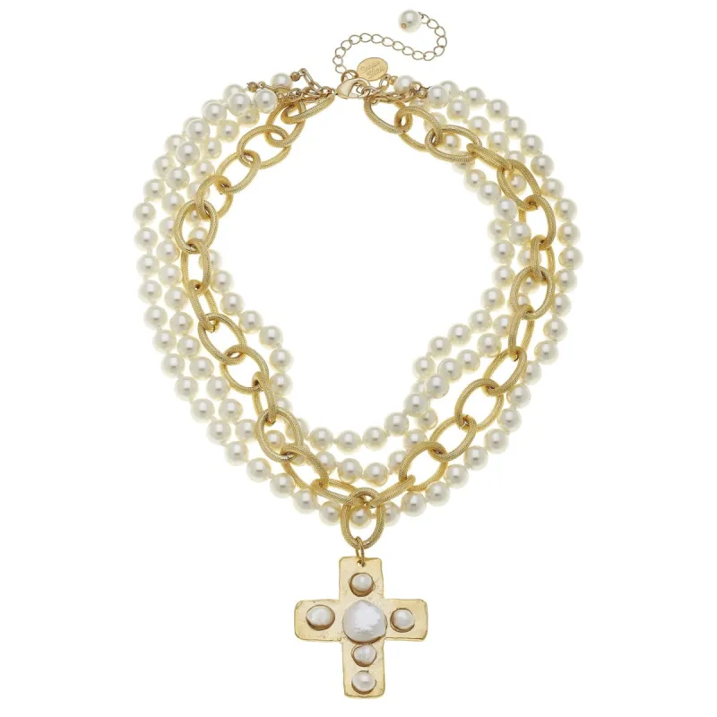Pearl Cross Multi-Strand Pearl Necklace sold by Susan Shaw