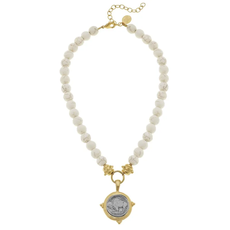 White Turquoise Buffalo Nickel Necklace sold by Susan Shaw