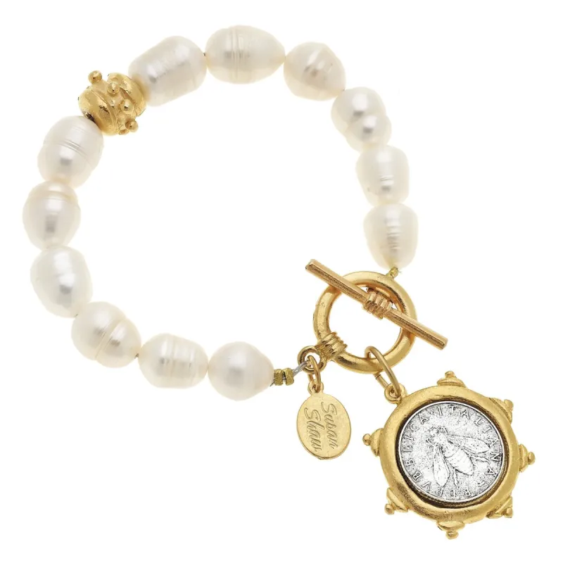 Mixed Metal Bee Coin Pearl Bracelet sold by Susan Shaw