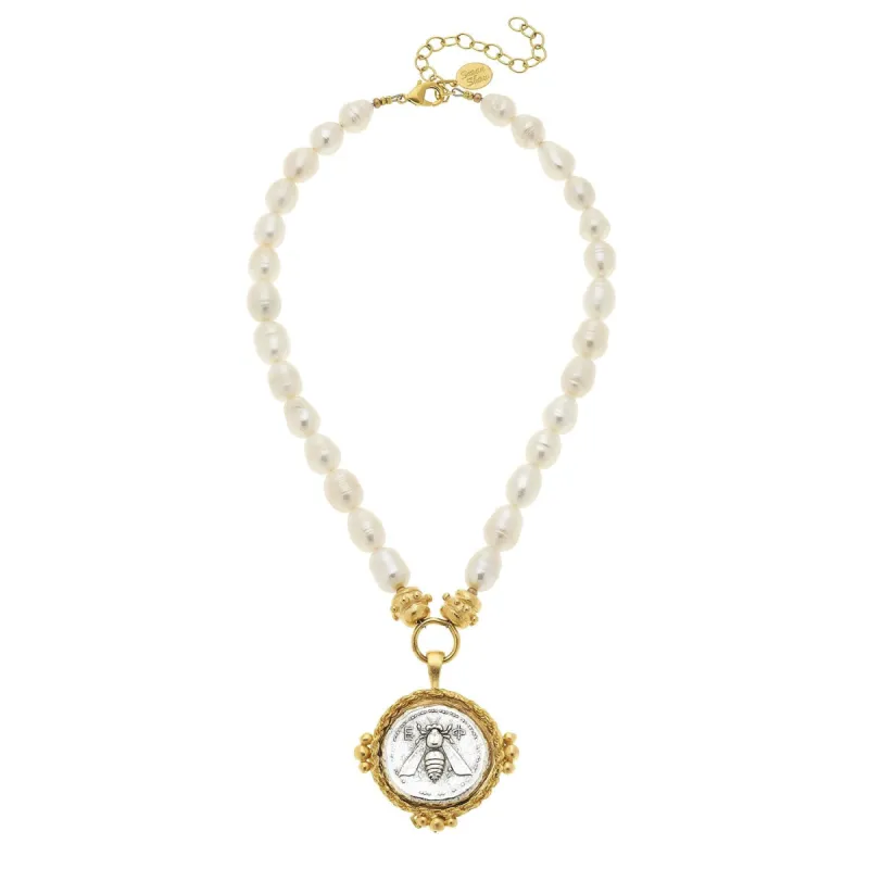 Roman Bee Coin Pearl Necklace sold by Susan Shaw