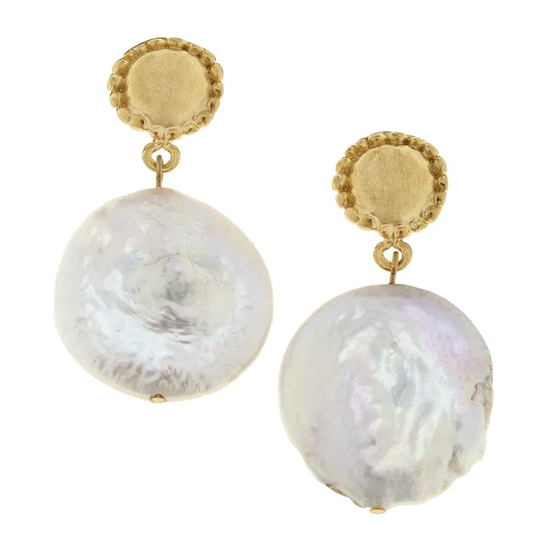 Large Coin Pearl Drop Earrings sold by Susan Shaw