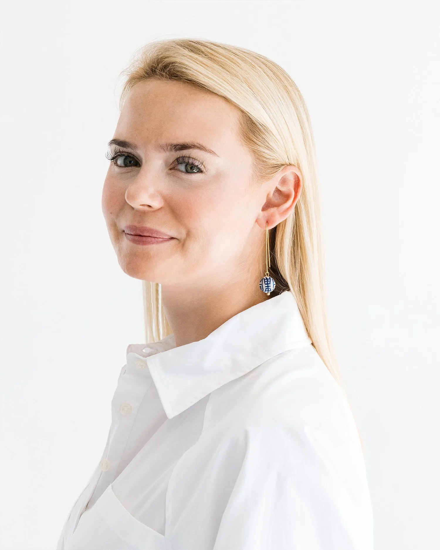 Blue & White Threader Earrings sold by Susan Shaw product image thumbnail 2