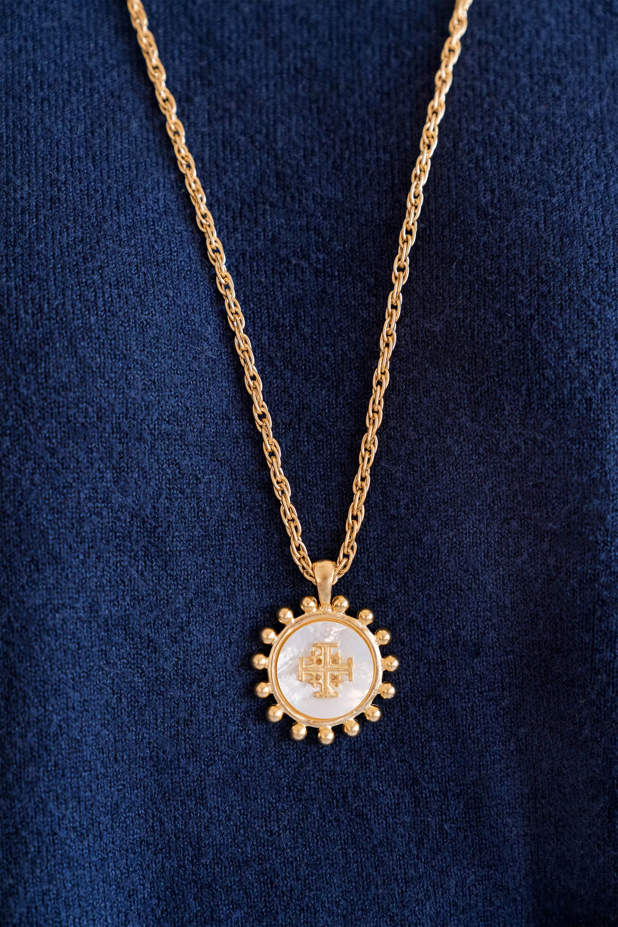 Long Mother of Pearl Jerusalem Cross Necklace sold by Susan Shaw product image thumbnail 3