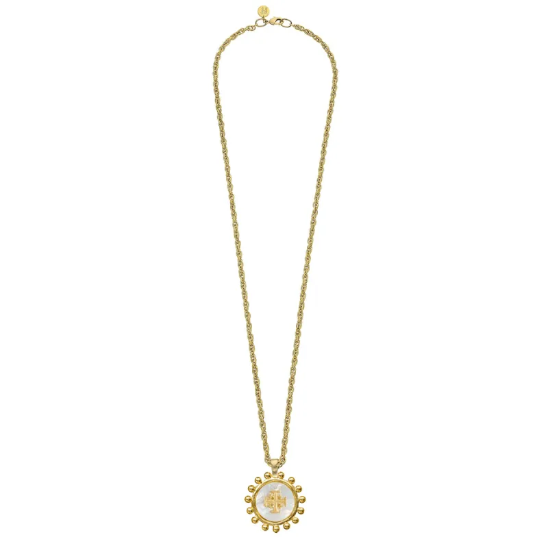 Long Mother of Pearl Jerusalem Cross Necklace sold by Susan Shaw