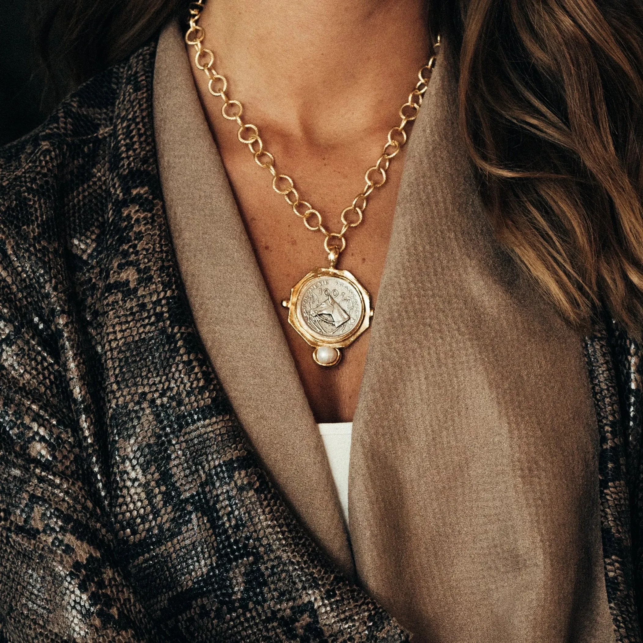 Horse Coin + Freshwater Pearl Chain Necklace sold by Susan Shaw product image thumbnail 2