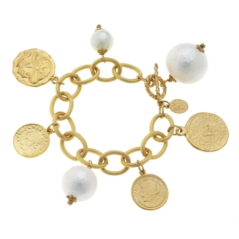 Coin & Cotton Pearl Charm Bracelet sold by Susan Shaw
