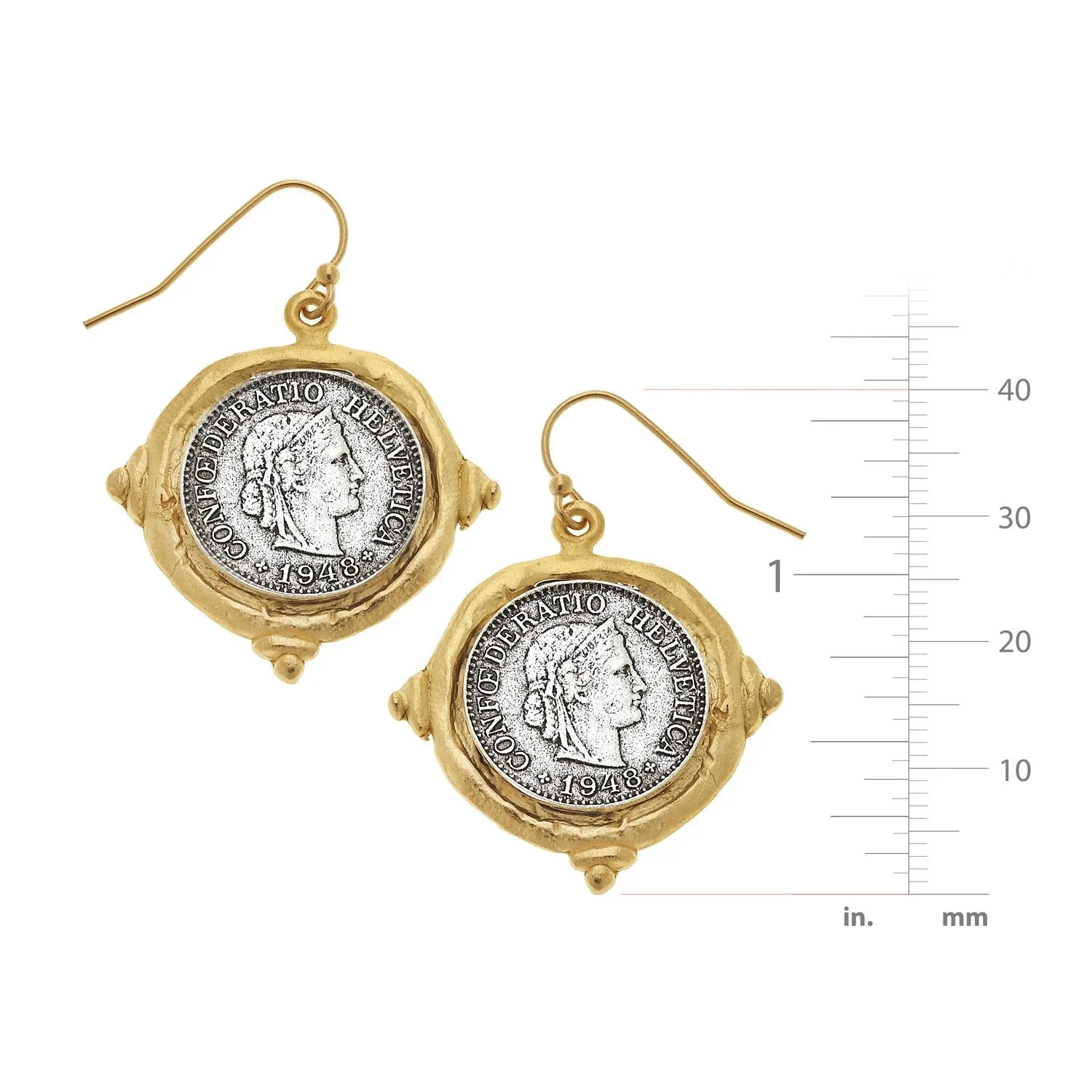 Mixed Metal French Franc Coin Earrings sold by Susan Shaw product image thumbnail 2