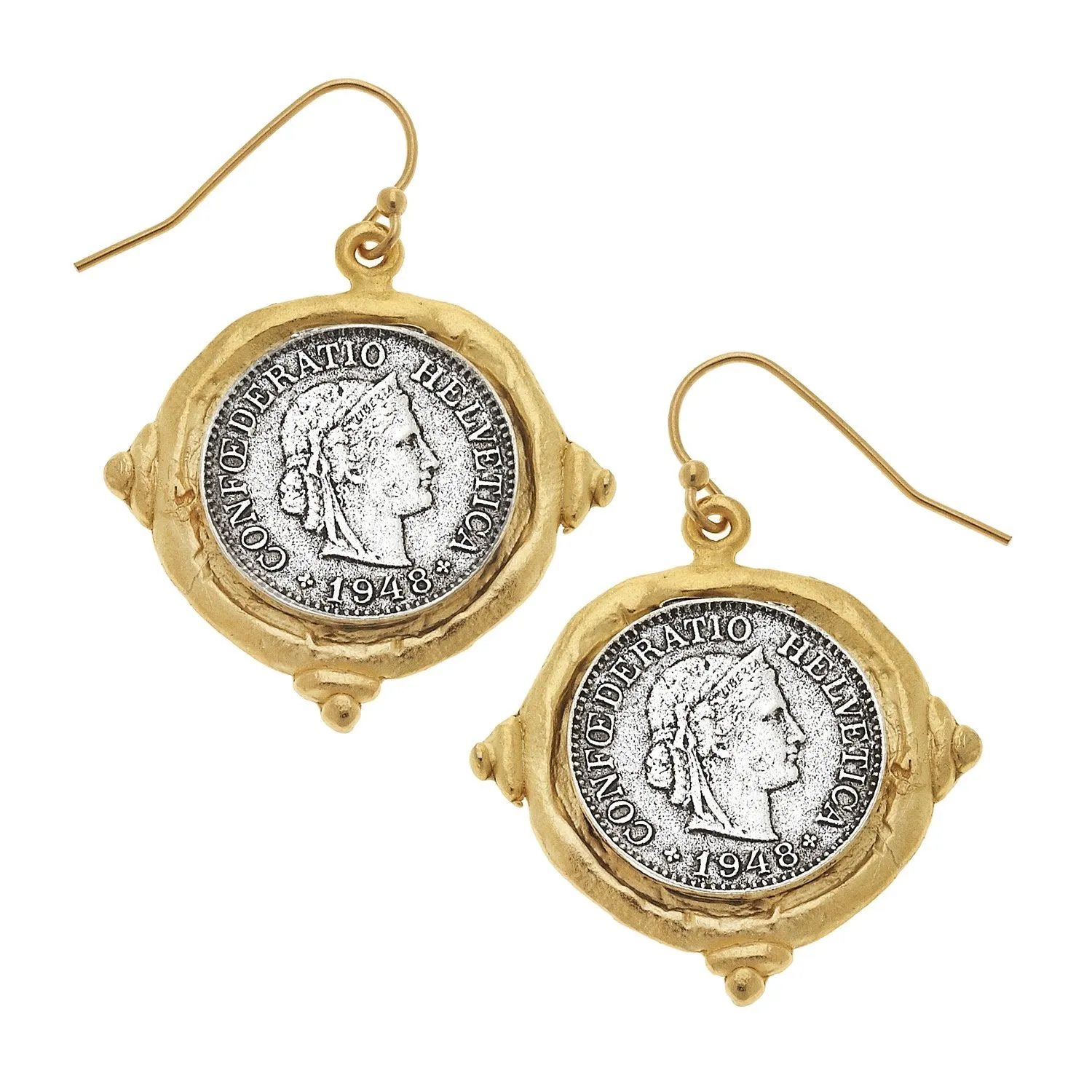Mixed Metal French Franc Coin Earrings sold by Susan Shaw