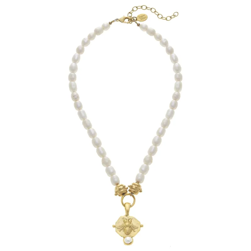 Geometric Bee Pearl Necklace sold by Susan Shaw