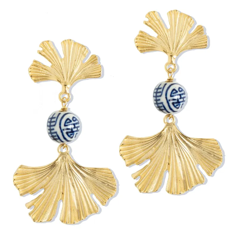 Blue & White Ginkgo Earrings sold by Susan Shaw