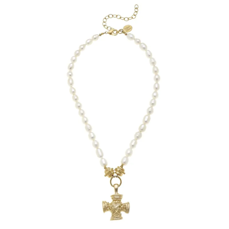 Squared French Cross Pearl Necklace sold by Susan Shaw