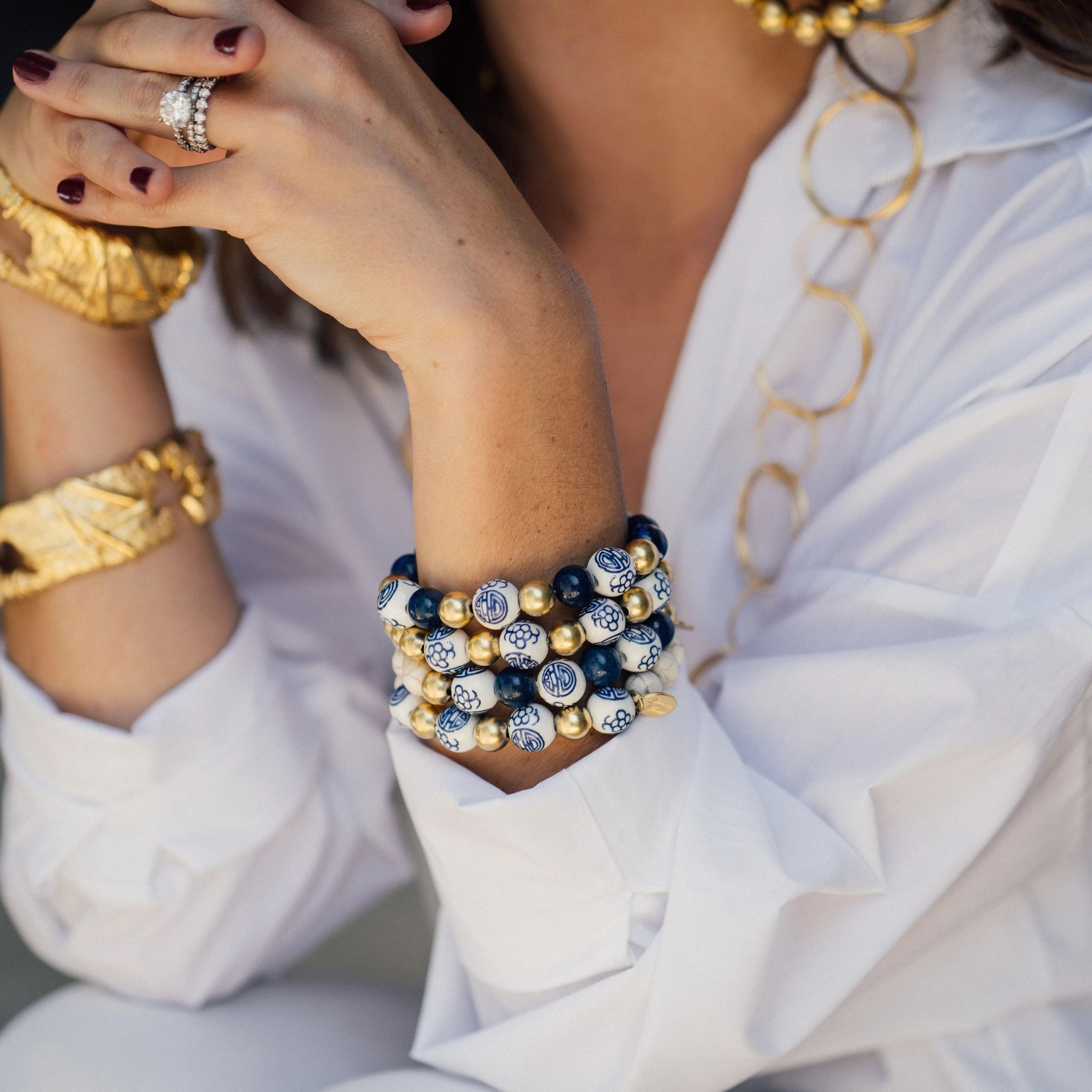 Blue & White Lapis Stretch Bracelet sold by Susan Shaw product image thumbnail 3