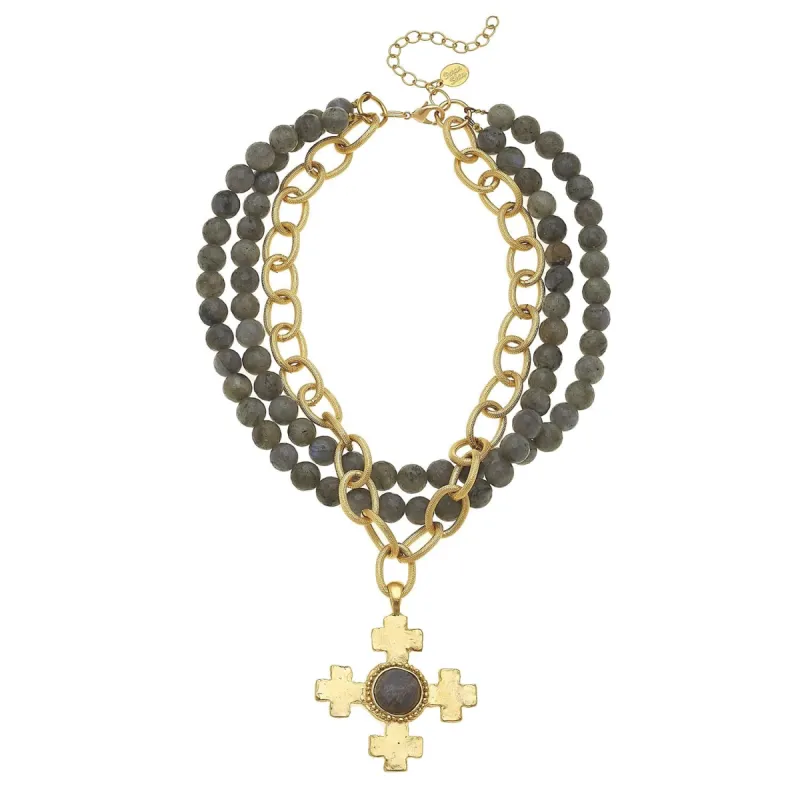 Quad Cross Multi-Strand Labradorite Necklace made by Susan Shaw