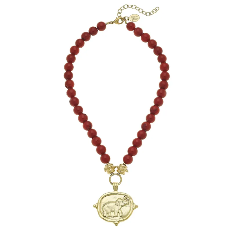 Elephant Intaglio Red Coral Necklace sold by Susan Shaw