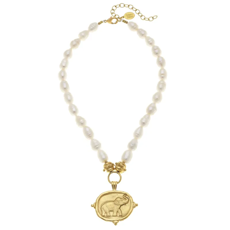 Gold Elephant Intaglio Pearl Necklace sold by Susan Shaw