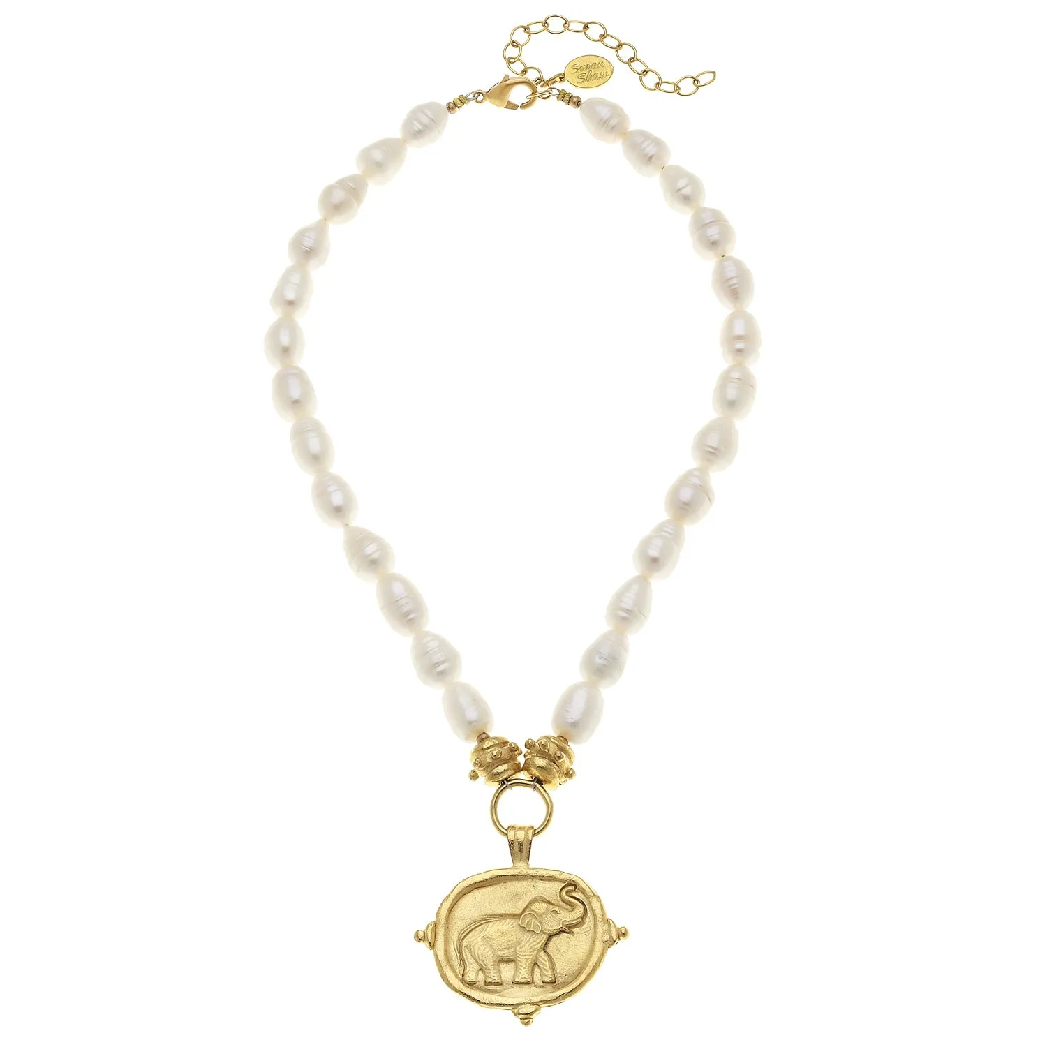 Gold Elephant Intaglio Pearl Necklace sold by Susan Shaw