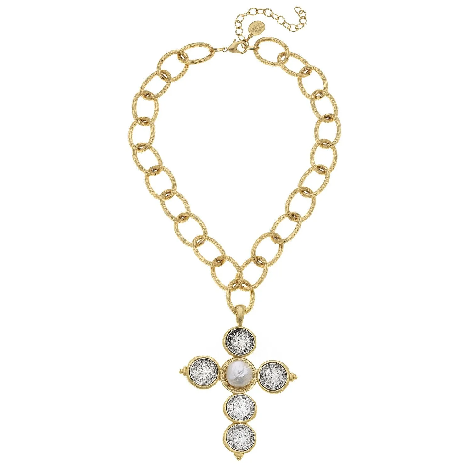 Mixed Metal Coin Cross Necklace sold by Susan Shaw