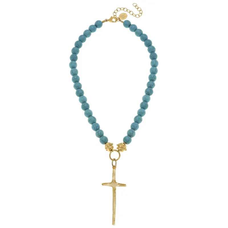 Turquoise Tall Cross Necklace sold by Susan Shaw