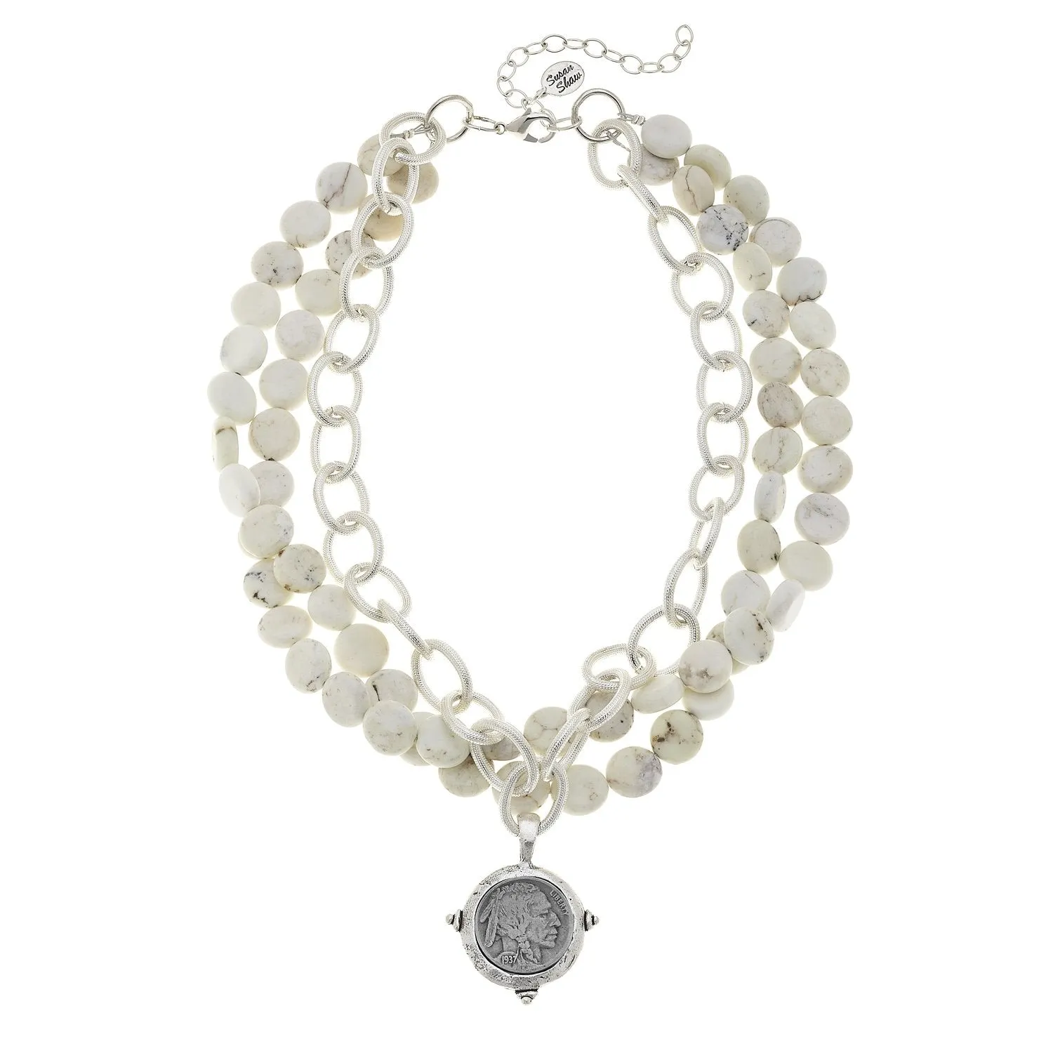 American Indian Head Multi-Strand White Turquoise Necklace sold by Susan Shaw product image thumbnail 2