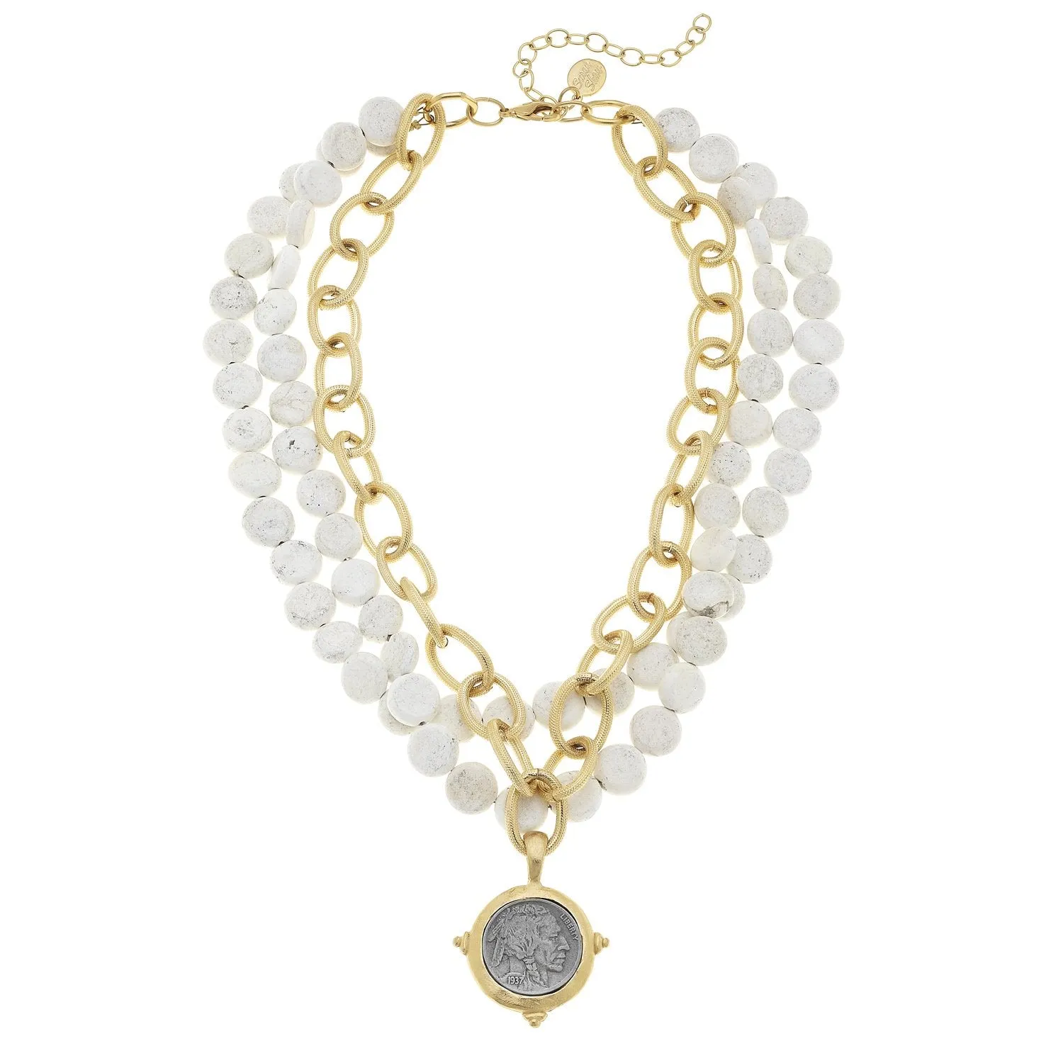 American Indian Head Multi-Strand White Turquoise Necklace sold by Susan Shaw