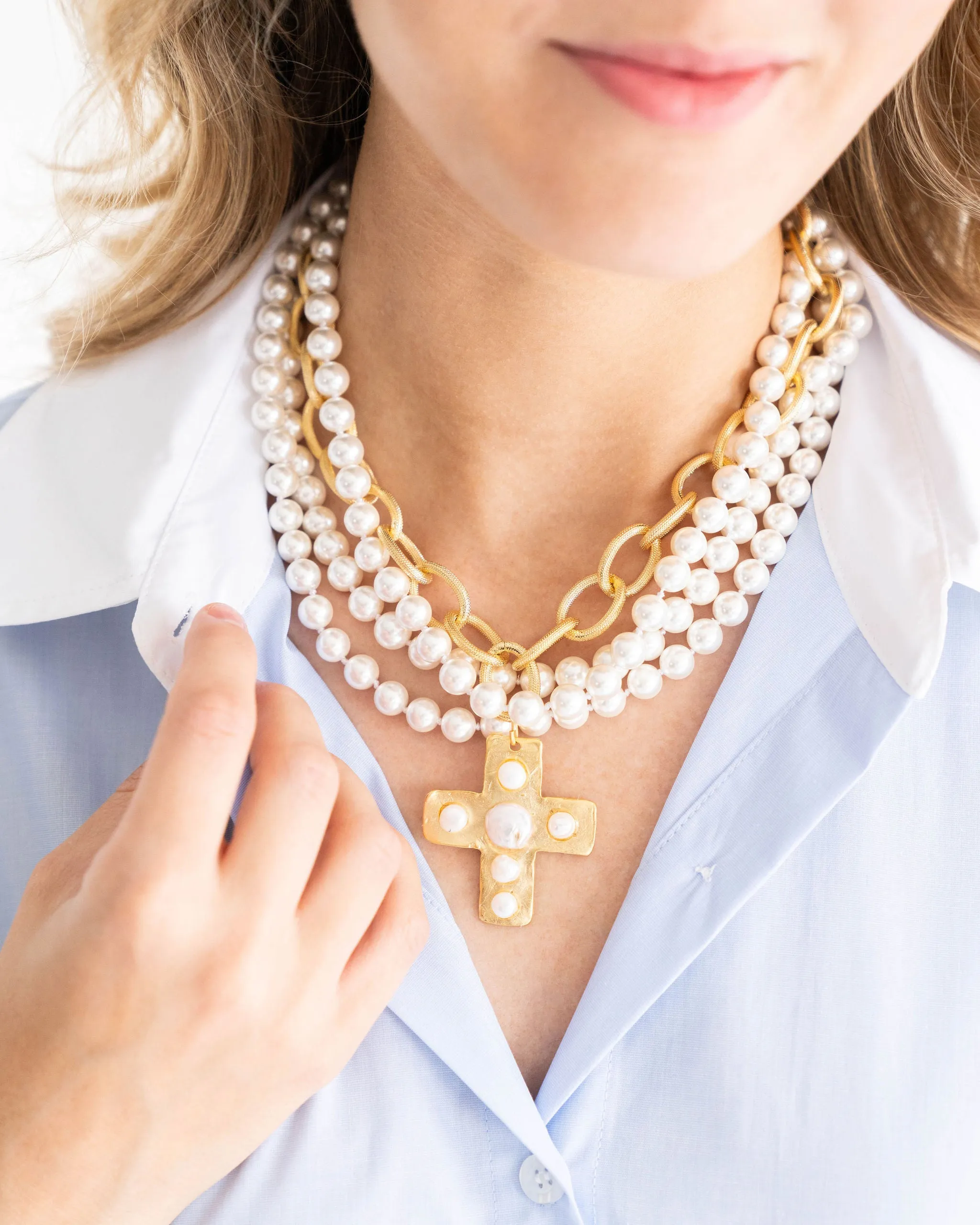 Pearl Cross Multi-Strand Necklace sold by Susan Shaw product image thumbnail 3