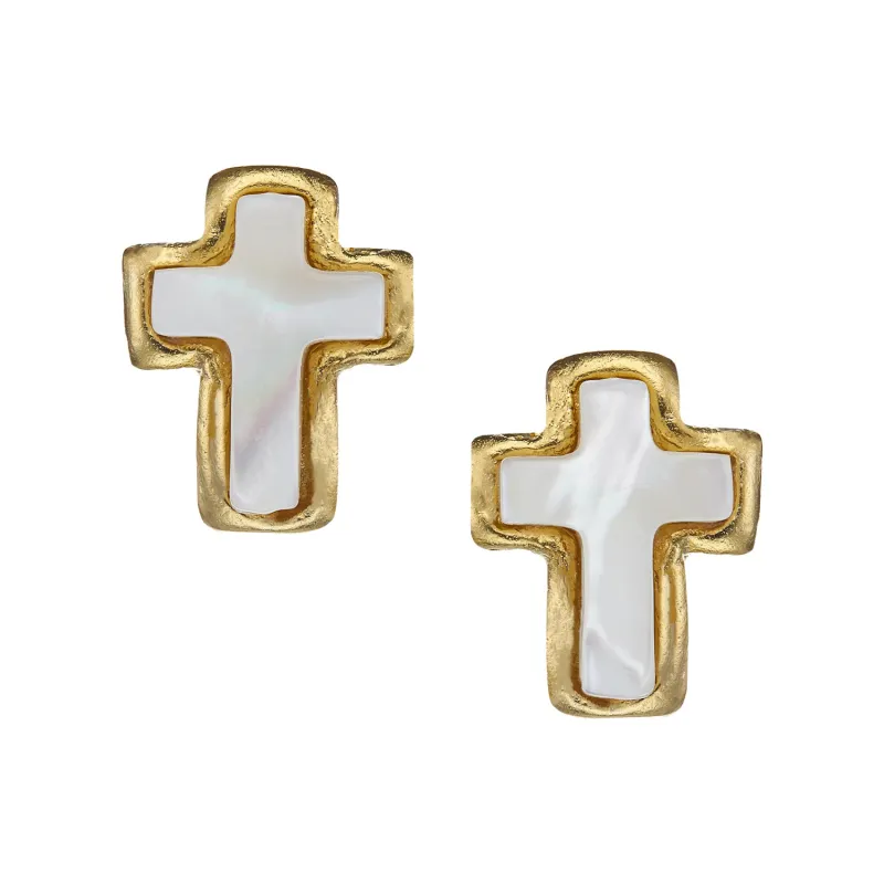 Small Mother of Pearl Cross Studs made by Susan Shaw