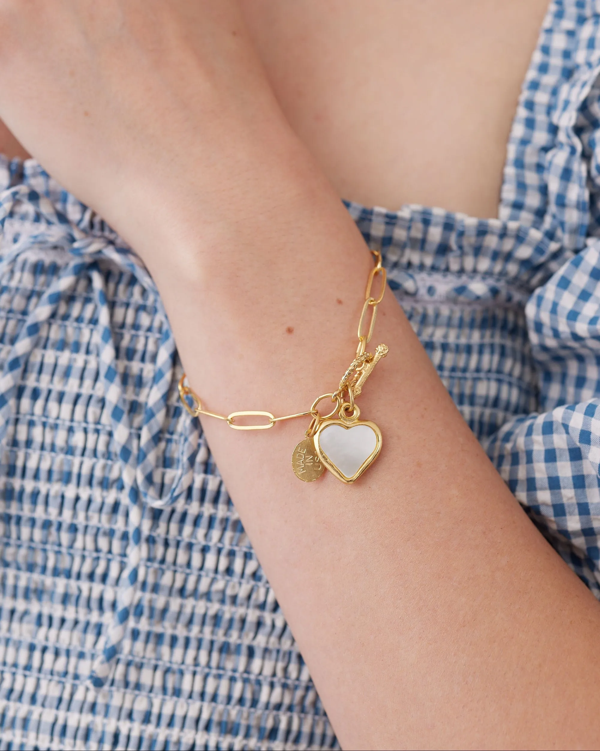 Small Mother of Pearl Heart Paperclip Bracelet sold by Susan Shaw product image thumbnail 2