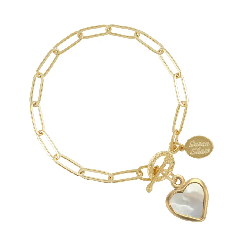 Small Mother of Pearl Heart Paperclip Bracelet made by Susan Shaw