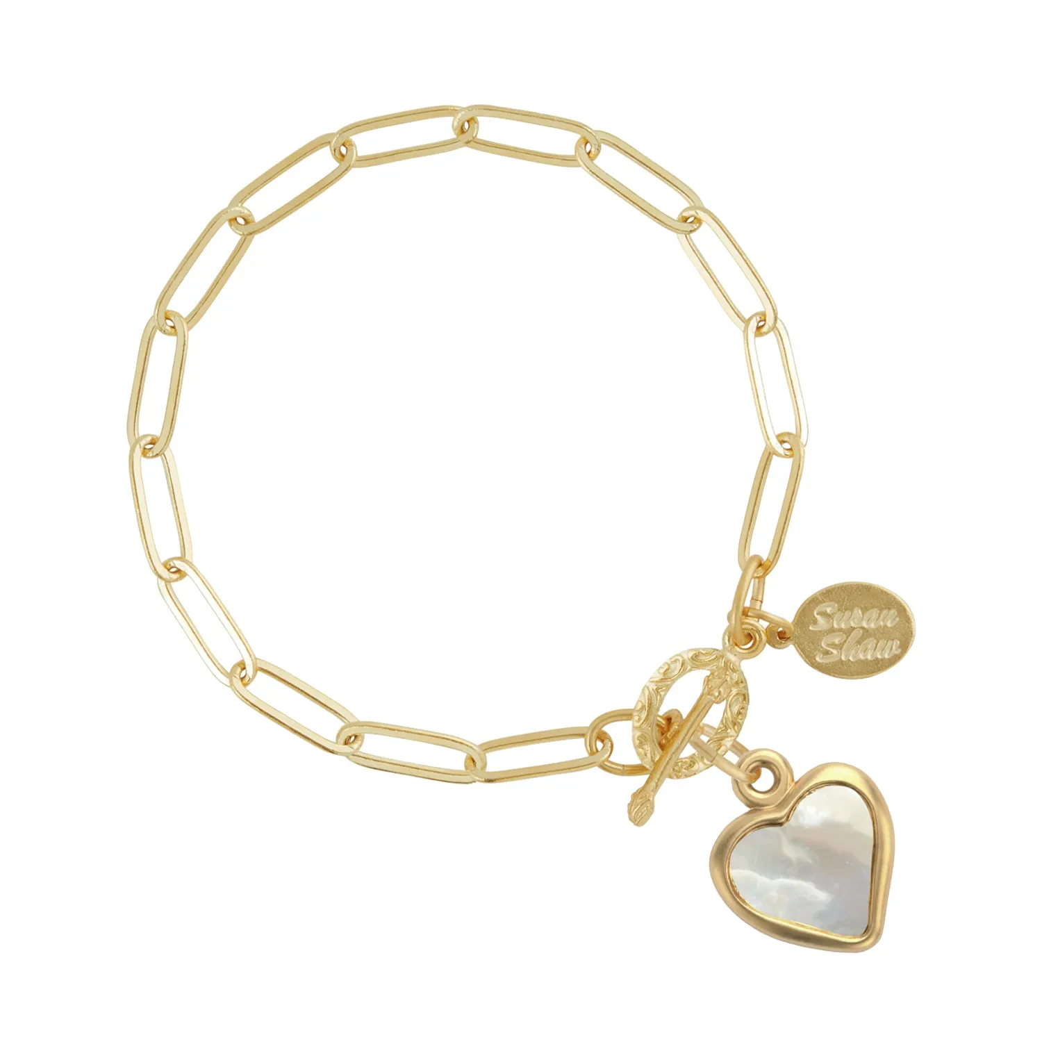 Small Mother of Pearl Heart Paperclip Bracelet sold by Susan Shaw