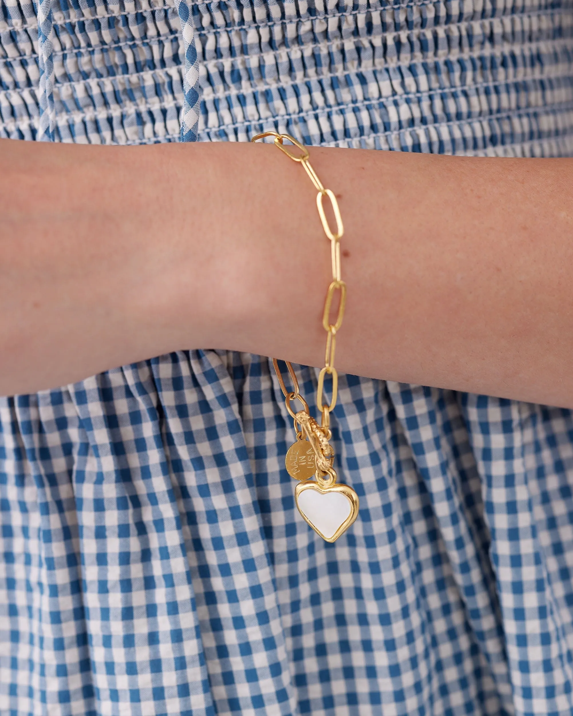 Small Mother of Pearl Heart Paperclip Bracelet sold by Susan Shaw product image thumbnail 3