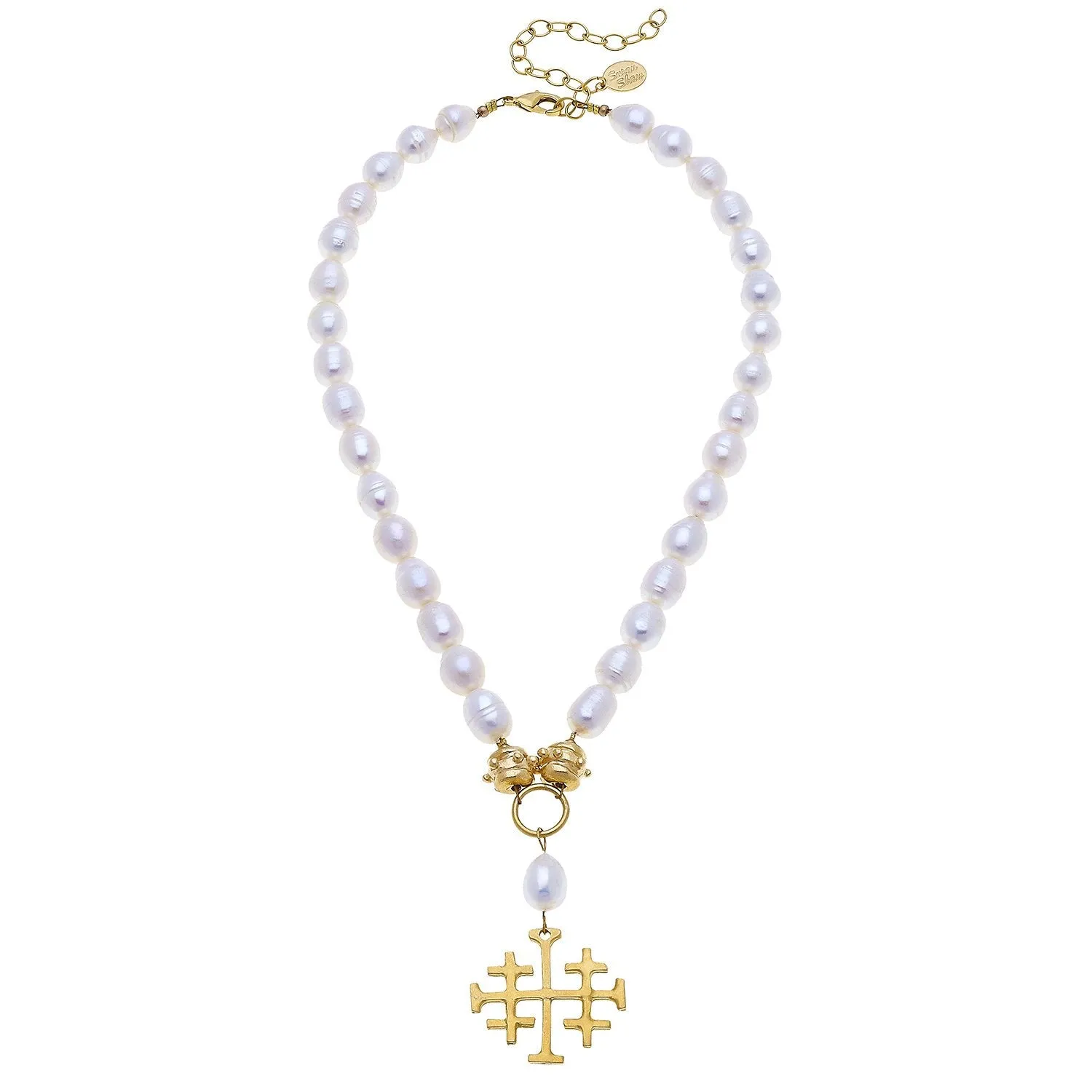 Large Jerusalem Cross Freshwater Pearl Necklace sold by Susan Shaw