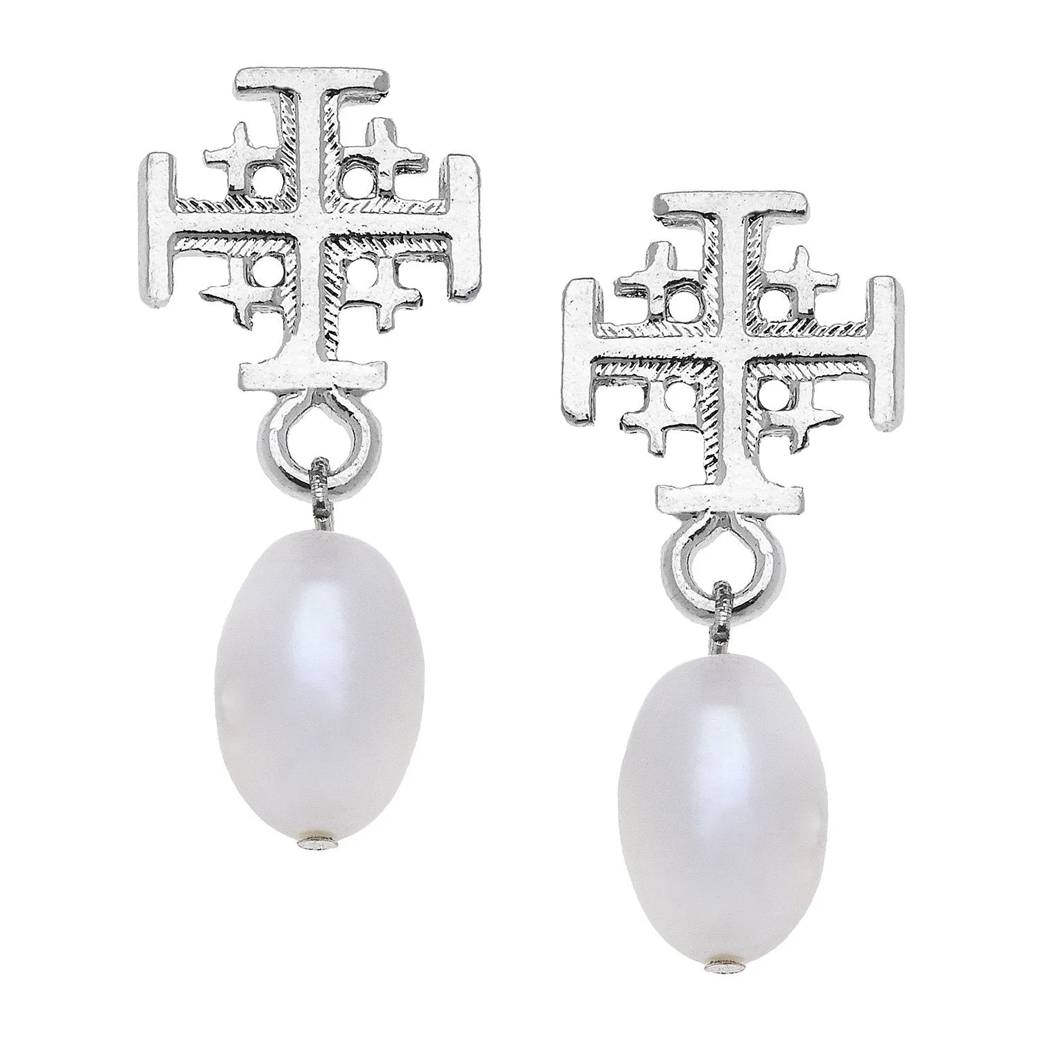 Jerusalem Cross Drop Pearl Earrings sold by Susan Shaw product image thumbnail 3