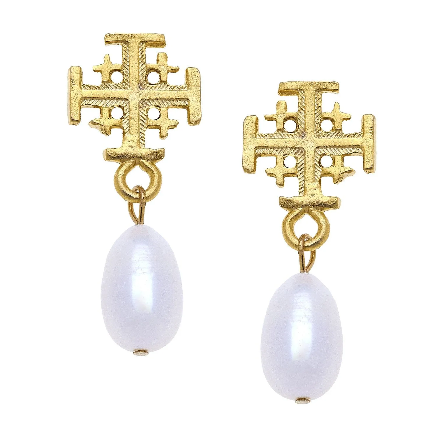 Jerusalem Cross Drop Pearl Earrings sold by Susan Shaw