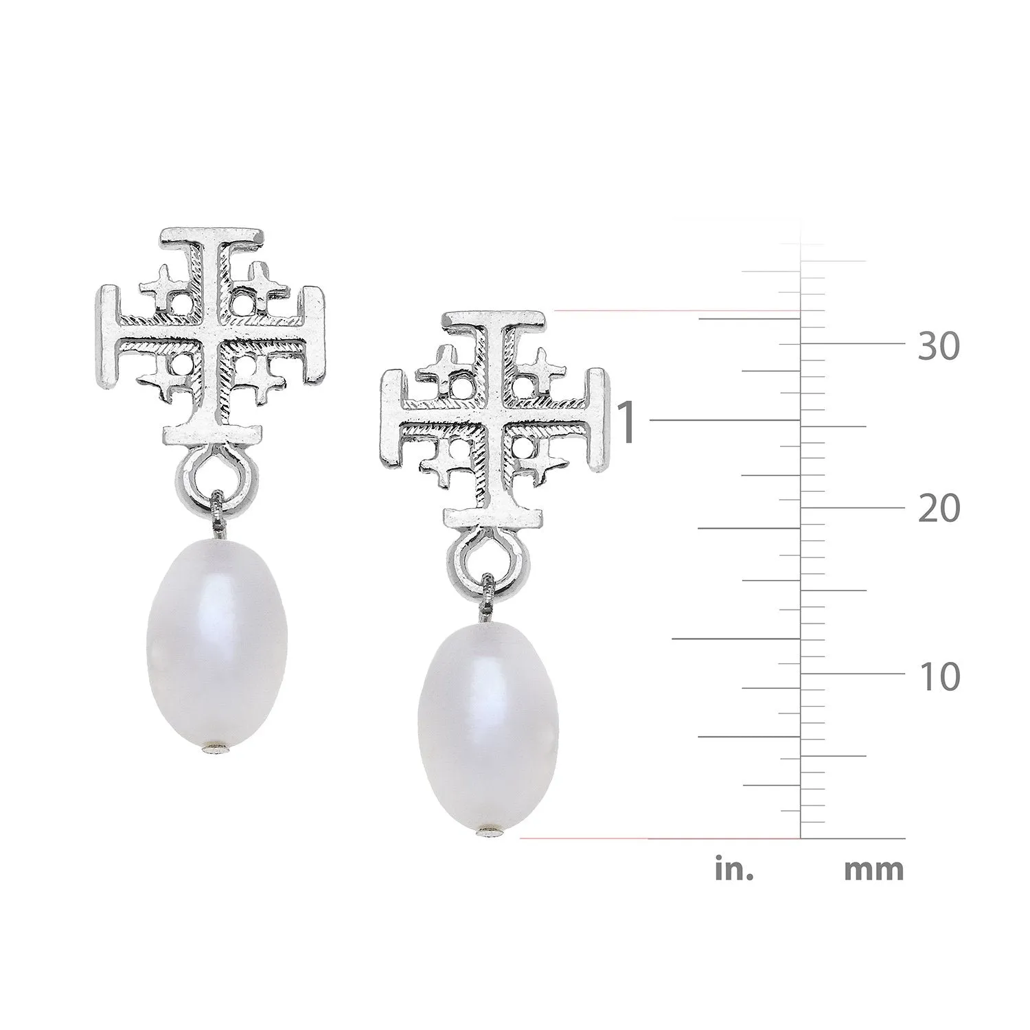 Jerusalem Cross Drop Pearl Earrings sold by Susan Shaw product image thumbnail 4