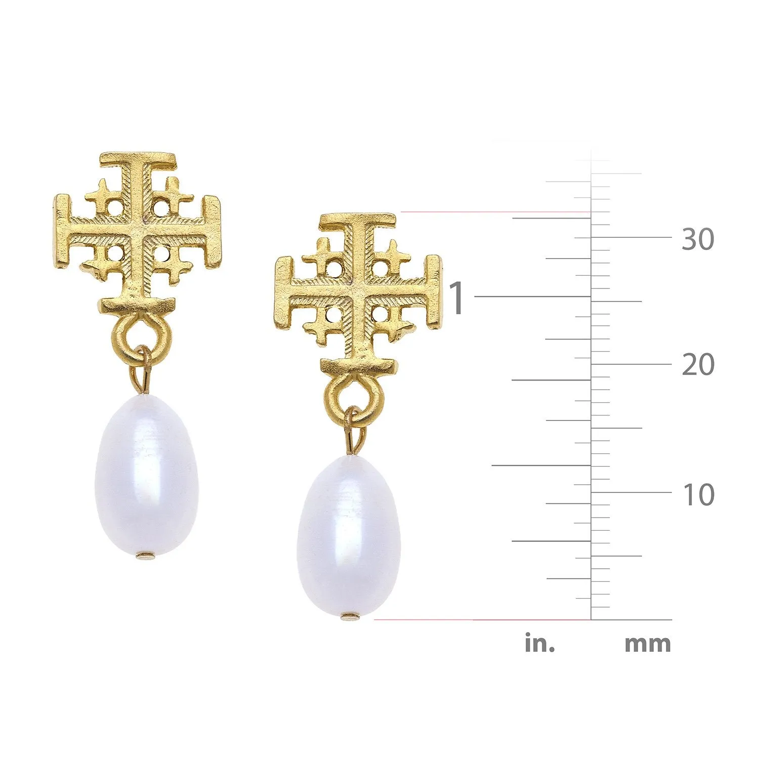 Jerusalem Cross Drop Pearl Earrings sold by Susan Shaw product image thumbnail 2