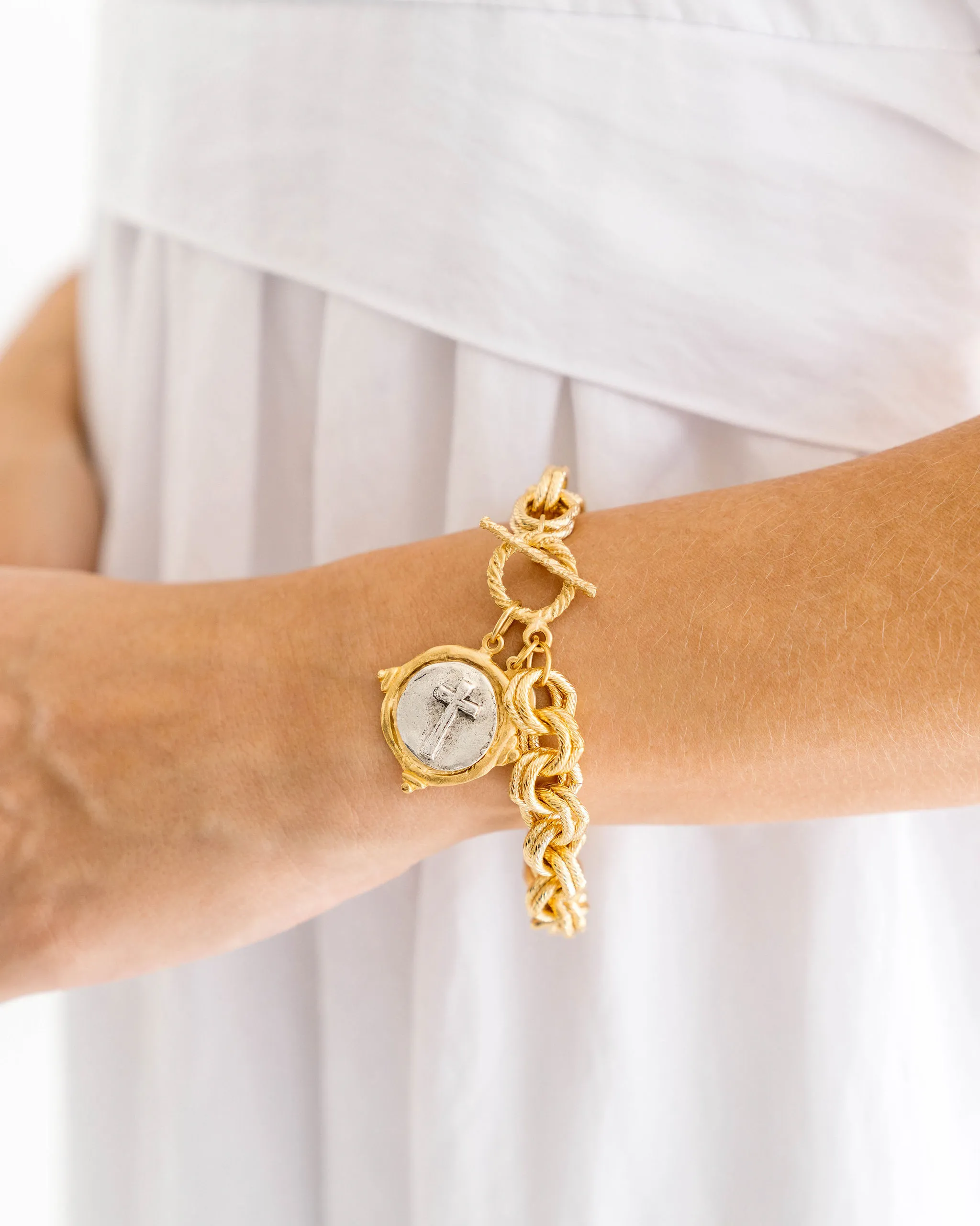 Mixed Metal Cross Toggle Bracelet sold by Susan Shaw product image thumbnail 3