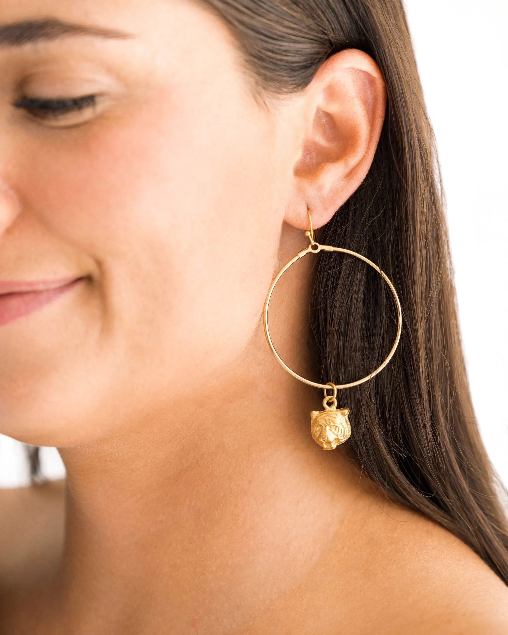 Tiger Head Loop Earrings sold by Susan Shaw product image thumbnail 3