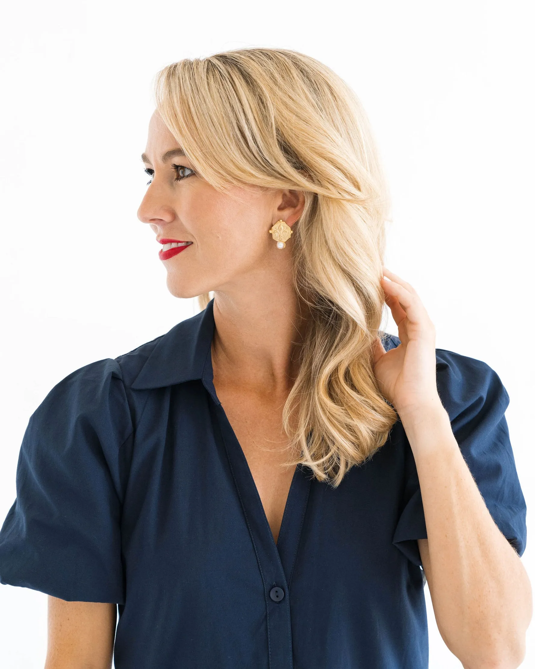 Fleur De Lis Pearl Studs sold by Susan Shaw product image thumbnail 2