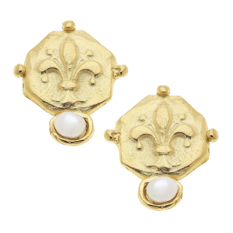 Fleur De Lis Pearl Studs sold by Susan Shaw