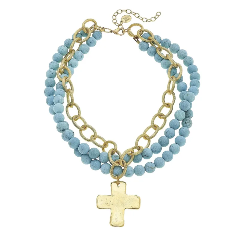 Matte Turquoise Multi-Strand Cross Necklace sold by Susan Shaw