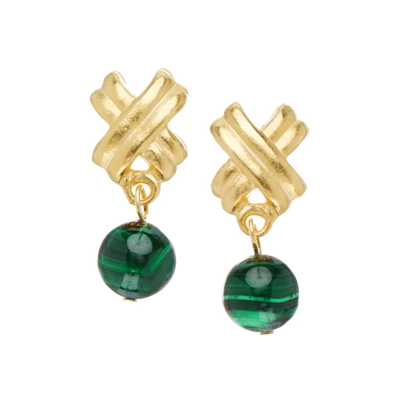 Mini X Malachite Drop Studs made by Susan Shaw