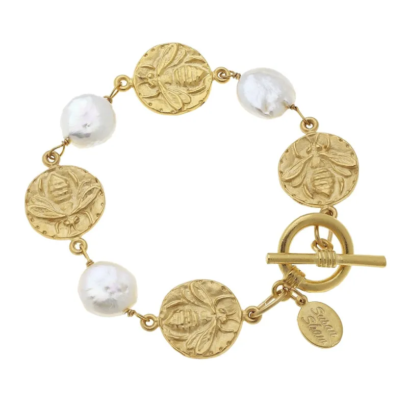 Bee + Coin Pearl Bracelet sold by Susan Shaw