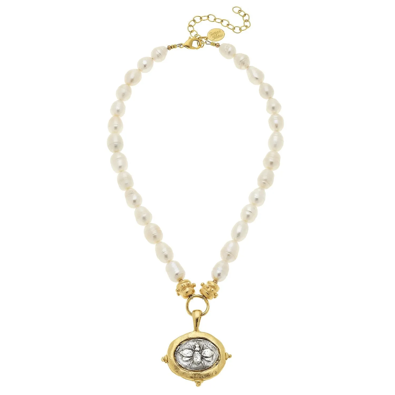 Mixed Metal Bee Intaglio Pearl Necklace sold by Susan Shaw