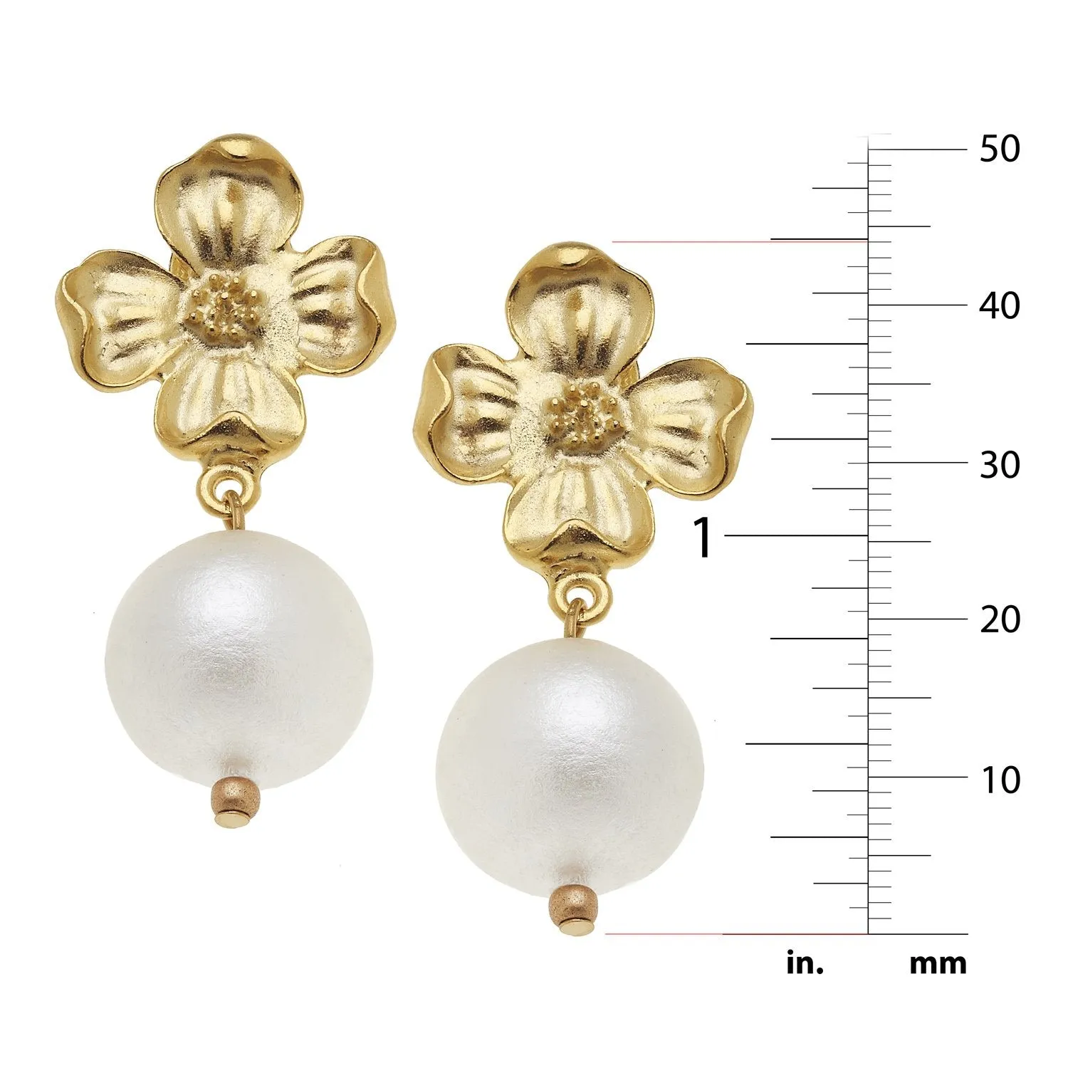 Dogwood Cotton Pearl Drop Earrings sold by Susan Shaw product image thumbnail 2