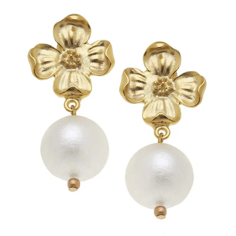 Dogwood Cotton Pearl Drop Earrings sold by Susan Shaw